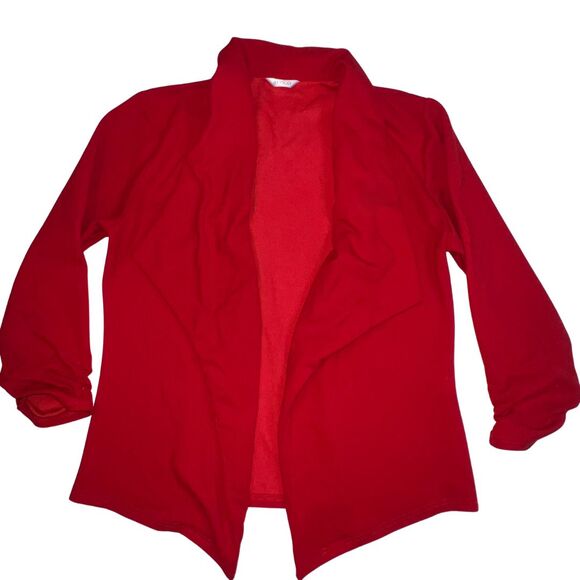 AUQCO Jackets & Blazers - AUQCO Blazer Womens XL Red Tomatogirl Asymmetrical Collared Open Front Jacket